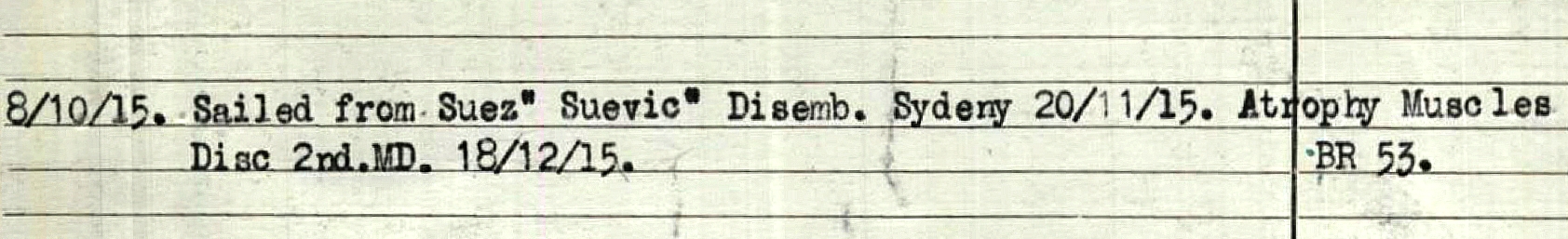 Images/Appendix-5-3-2/Appendix [5-3-2] 00002A.jpg@8/10/15. Sailed from Sues “Suevic” Disemb. Sydney 20/11/15